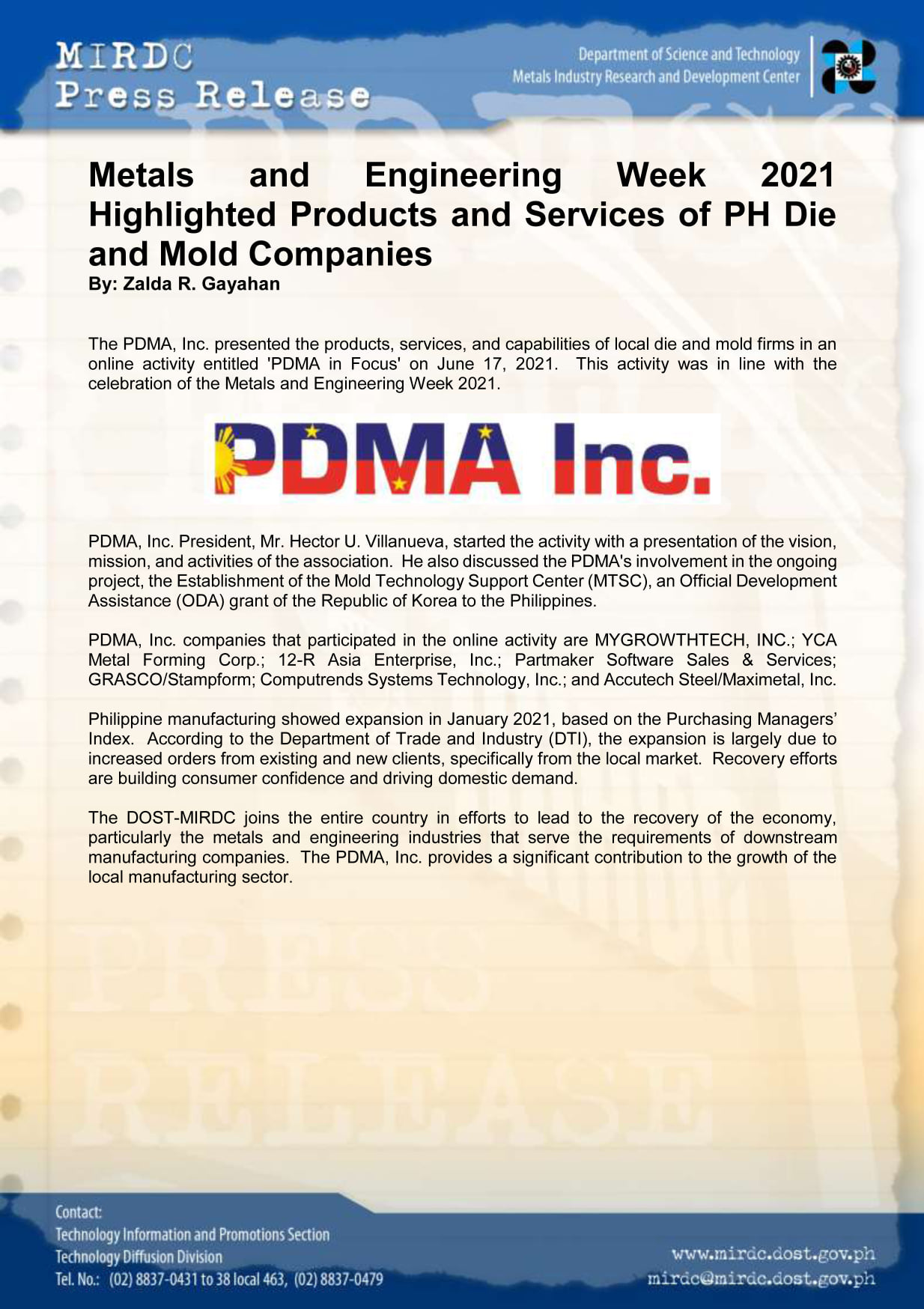 PDMA z press release