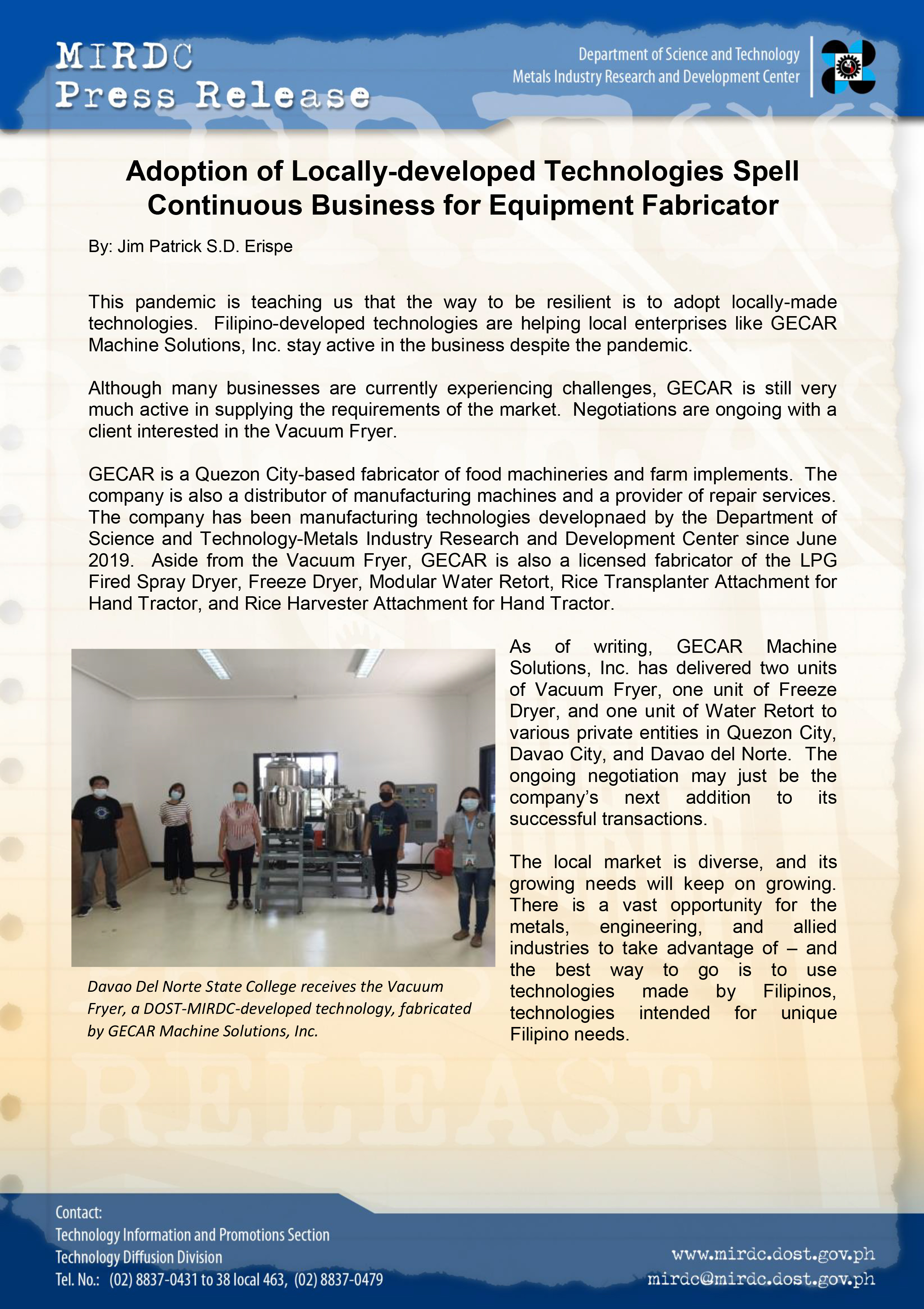 PRESS RELEASE gecar