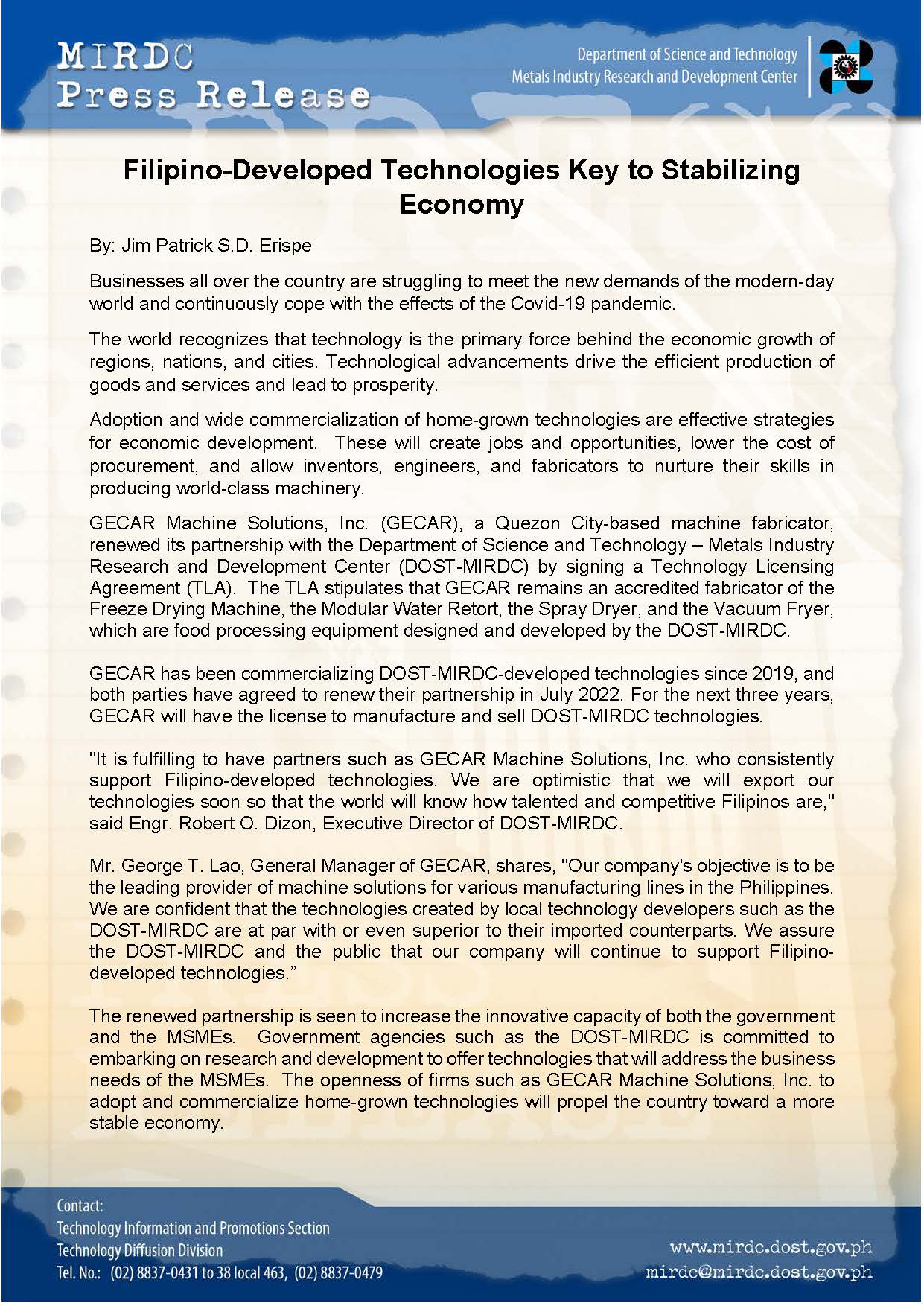 PRESS RELEASE gecar2final 1